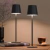 2 Pack Rechargeable Table Lamp Battery Operated Cordless Table Lamps with 3 Colors Stepless Dimming, Desk Night Light for Restaurant, Patio, Bedroom, Bar (Black)