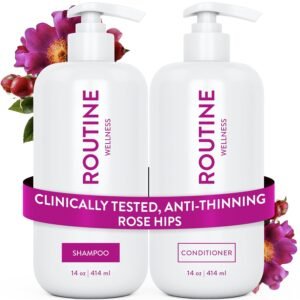 Anti-Thinning Shampoo and Conditioner Set for Thinning Hair - Biotin DHT Blocker Women & Men - Color Safe Shampoo for Hair Loss & Healthier Hair - Rose Hips (Pack of 2)
