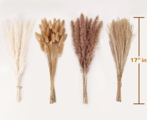 Dried Pampas Grass Decor, 100 Stems Pampas Grass Contains Bunny Tails Dried Flowers, Reed Grass Bouquet for Wedding Boho Flowers Home Table Decor, Rustic Farmhouse Party (17", White and Brown) (Copy)