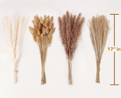 Dried Pampas Grass Decor, 100 Stems Pampas Grass Contains Bunny Tails Dried Flowers, Reed Grass Bouquet for Wedding Boho Flowers Home Table Decor, Rustic Farmhouse Party (17", White and Brown) (Copy)