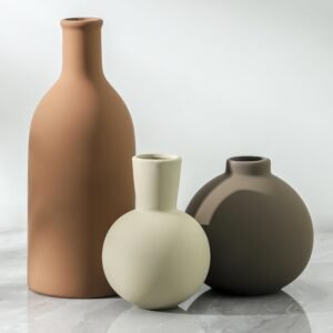 Ceramic Neutral Vases Home Decor | Rustic Flower Pottery Vases Modern Farmhouse Vase for Table Entryway Mantel Centerpiece Bookshelf Living Room Bathroom Bedroom -Brown Large