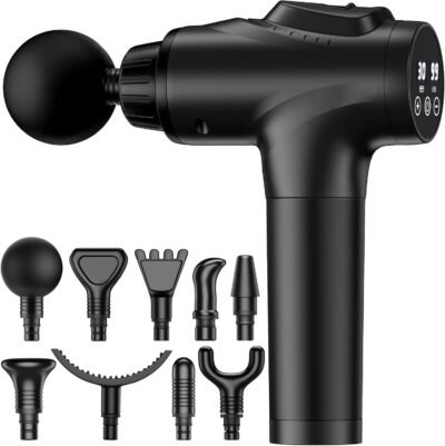 Massage Gun, Muscle Massage Gun for Athletes Handheld Electric Deep Tissue Back Massager, Percussion Massage Device for Pain Relief with 30 Speed Levels 9 Heads
