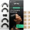 Breathing Nasal Strip Starter Kit (15 Count, Black) - Boost Oxygen Intake, Reduce Snoring, Improve Sleep Quality - Sweat Resistant, Skin Safe Nasal Strips - Extra Strength Snoring Solution