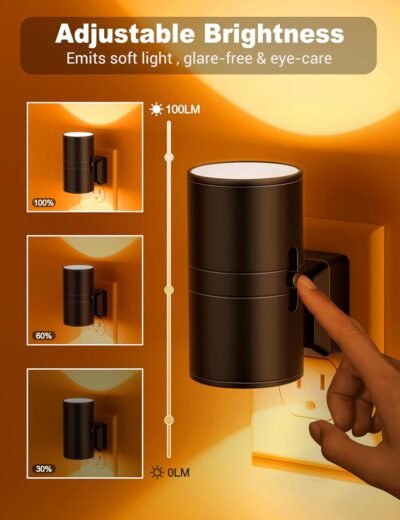 Amber Night Lights Plug into Wall, Dimmable Night Light Plug in, Modern Night Lights Auto On/Off, Amber Night Light 2000K, 0-100LM Adjustable Brightness Nightlight for Hallway Bedroom