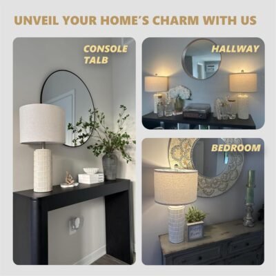 Modern Ceramic Table Lamp Set of 2 for Living Room White Desk Lamps for Bedroom Farmhouse Bedside Nightstand Bedside Lamp End Table Lamps Beige