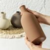Ceramic Neutral Vases Home Decor | Rustic Flower Pottery Vases Modern Farmhouse Vase for Table Entryway Mantel Centerpiece Bookshelf Living Room Bathroom Bedroom -Brown Large