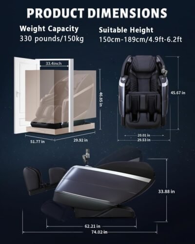 4D Full Body Massage Chair with Flexible 166° Track, Reading Light, 18 Massage Modes, 11 Techniques, 36 Airbags, Zero Gravity Recliner with Yoga Stretch and Foot Massage Black