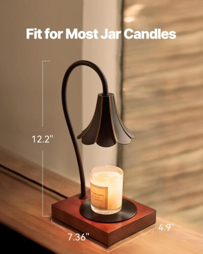 Epoch Candle Warmer Lamp with Timer & Stepless Dimmable, Electric Warmer Lamp for Jar Candles, Mid Century Modern Black Wax Melt with 2 Bulbs, Retro Decor House Warming Birthday Gifts for Her