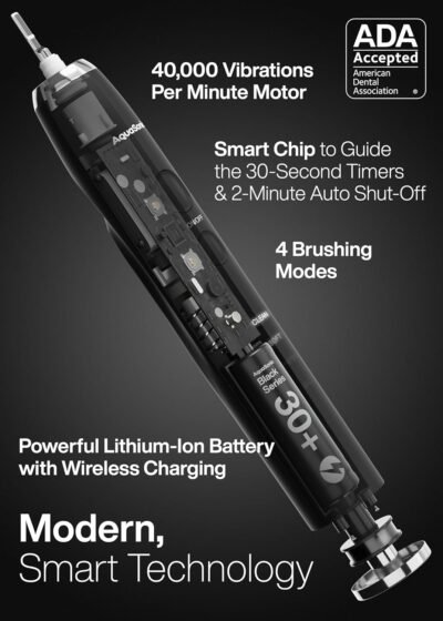 Black Series Ultra Whitening Toothbrush – ADA Accepted Electric Toothbrush- 8 Brush Heads & Travel Case – 40,000 VPM Electric Motor & Wireless Charging - 4 Modes w Smart Timer