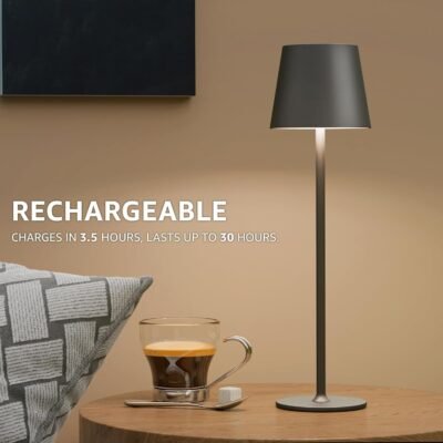 2 Pack Rechargeable Table Lamp Battery Operated Cordless Table Lamps with 3 Colors Stepless Dimming, Desk Night Light for Restaurant, Patio, Bedroom, Bar (Black)