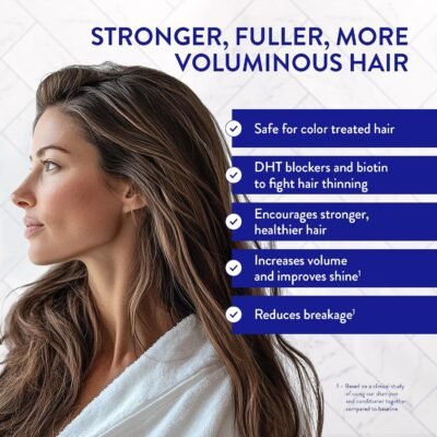 Anti-Thinning Shampoo and Conditioner Set for Thinning Hair - Biotin DHT Blocker Women & Men - Color Safe Shampoo for Hair Loss & Healthier Hair - Rose Hips (Pack of 2)