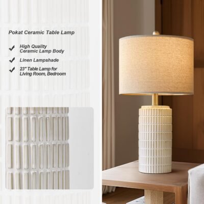 Modern Ceramic Table Lamp Set of 2 for Living Room White Desk Lamps for Bedroom Farmhouse Bedside Nightstand Bedside Lamp End Table Lamps Beige