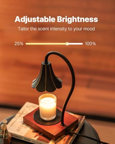 Epoch Candle Warmer Lamp with Timer & Stepless Dimmable, Electric Warmer Lamp for Jar Candles, Mid Century Modern Black Wax Melt with 2 Bulbs, Retro Decor House Warming Birthday Gifts for Her