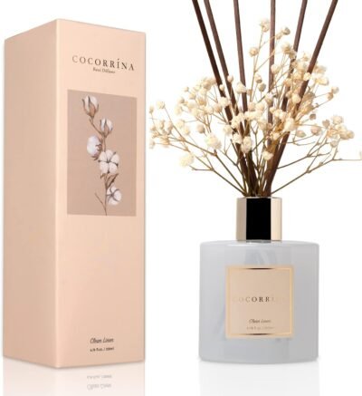 Reed Diffuser Set, 6.7 oz Clean Linen Scented Diffuser with Sticks Home Fragrance Reed Diffuser for Bathroom Shelf Decor