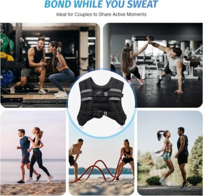 Weighted Vest, 6lb/8lb/12lb/16lb/20lb/25lb/30lb Weight Vest with Reflective Stripe for Workout, Strength Training, Running, Fitness, Muscle Building, Weight Loss, Weightlifting
