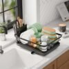 Dish Drying Rack for Kitchen Counter, Stainless Steel Sink Organization and Storage Essentials with Cutlery Holder, Home and Appartment Decor, 12''W x 15.5''L, Black