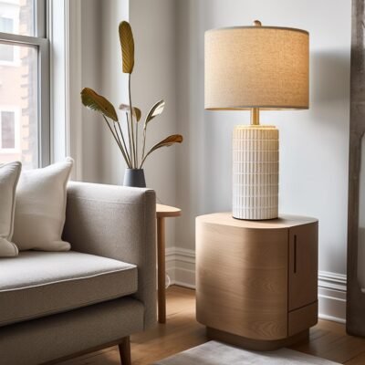 Modern Ceramic Table Lamp Set of 2 for Living Room White Desk Lamps for Bedroom Farmhouse Bedside Nightstand Bedside Lamp End Table Lamps Beige