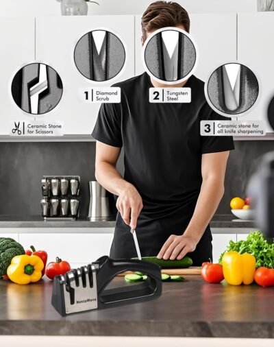 4-In-1 Kitchen Knife Sharpener, Multi-Functional Knife Sharpening Kit, Stylish Kitchen Accessories Suitable For Kitchen Knives, Chef Knives, Precision Knives And Scissors