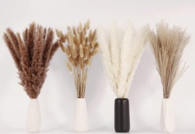 Dried Pampas Grass Decor, 100 Stems Pampas Grass Contains Bunny Tails Dried Flowers, Reed Grass Bouquet for Wedding Boho Flowers Home Table Decor, Rustic Farmhouse Party (17", White and Brown) (Copy)