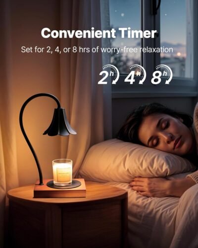 Epoch Candle Warmer Lamp with Timer & Stepless Dimmable, Electric Warmer Lamp for Jar Candles, Mid Century Modern Black Wax Melt with 2 Bulbs, Retro Decor House Warming Birthday Gifts for Her