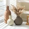 Ceramic Neutral Vases Home Decor | Rustic Flower Pottery Vases Modern Farmhouse Vase for Table Entryway Mantel Centerpiece Bookshelf Living Room Bathroom Bedroom -Brown Large