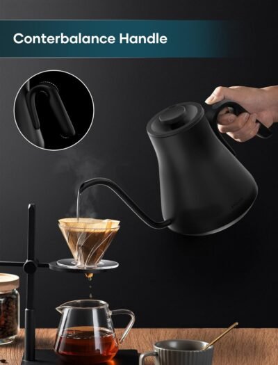Electric Kettles, Gooseneck Electric Kettle, ±1℉ Temperature Control, Stainless Steel Inner, Quick Heating for Pour Over Coffee, Brew Tea, Boil Hot Water, 1500W/0.9L (Matte Black)
