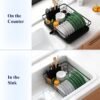 Dish Drying Rack for Kitchen Counter, Stainless Steel Sink Organization and Storage Essentials with Cutlery Holder, Home and Appartment Decor, 12''W x 15.5''L, Black