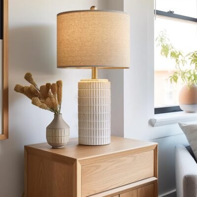 Modern Ceramic Table Lamp Set of 2 for Living Room White Desk Lamps for Bedroom Farmhouse Bedside Nightstand Bedside Lamp End Table Lamps Beige