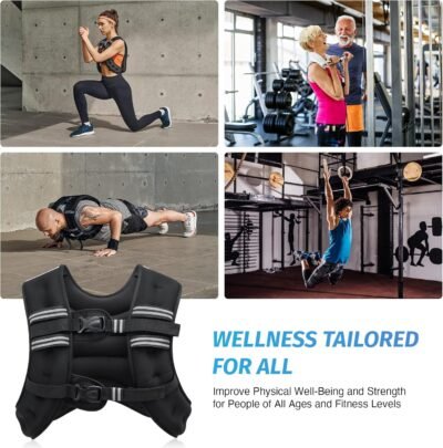 Weighted Vest, 6lb/8lb/12lb/16lb/20lb/25lb/30lb Weight Vest with Reflective Stripe for Workout, Strength Training, Running, Fitness, Muscle Building, Weight Loss, Weightlifting