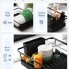 Dish Drying Rack for Kitchen Counter, Stainless Steel Sink Organization and Storage Essentials with Cutlery Holder, Home and Appartment Decor, 12''W x 15.5''L, Black