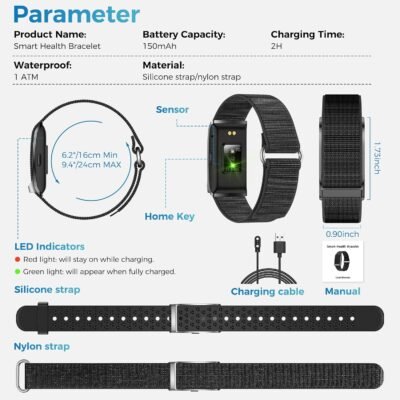 Smart Health Wristband, Wearable Health Fitness Tracker, 120+ Sports Modes, All-Day Automatic Monitoring, with Pedometer/Improve Sleep/Stress/Health, IP68 Waterproof, 2 Pack Bands, Free APP