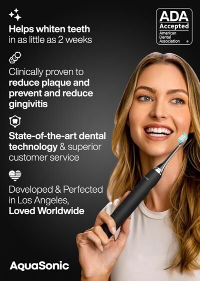 Black Series Ultra Whitening Toothbrush – ADA Accepted Electric Toothbrush- 8 Brush Heads & Travel Case – 40,000 VPM Electric Motor & Wireless Charging - 4 Modes w Smart Timer