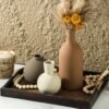 Ceramic Neutral Vases Home Decor | Rustic Flower Pottery Vases Modern Farmhouse Vase for Table Entryway Mantel Centerpiece Bookshelf Living Room Bathroom Bedroom -Brown Large
