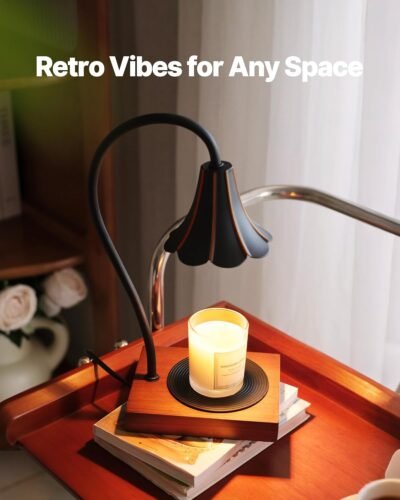 Epoch Candle Warmer Lamp with Timer & Stepless Dimmable, Electric Warmer Lamp for Jar Candles, Mid Century Modern Black Wax Melt with 2 Bulbs, Retro Decor House Warming Birthday Gifts for Her