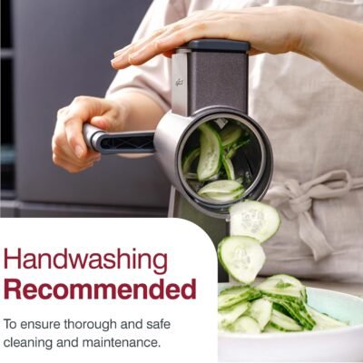 Rotary Cheese Grater, Aluminium, 3 Steel Drum Blades, Cheese, Vegetable, Chocolate, Nut, Fruit Grater with Handle, Non-Slip Suction Foot and Table Clamp, 5 Year Guarantee