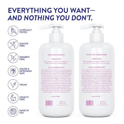Anti-Thinning Shampoo and Conditioner Set for Thinning Hair - Biotin DHT Blocker Women & Men - Color Safe Shampoo for Hair Loss & Healthier Hair - Rose Hips (Pack of 2)