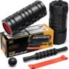 5 in1 Foam Roller Set, Trigger Point Foam Roller, Massage Roller Stick, Massage Ball, Resistance Band for Deep Muscle Massage Pilates Yoga,Fitness Exercise for Whole Body (Black-Red)