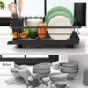 Dish Drying Rack for Kitchen Counter, Stainless Steel Sink Organization and Storage Essentials with Cutlery Holder, Home and Appartment Decor, 12''W x 15.5''L, Black