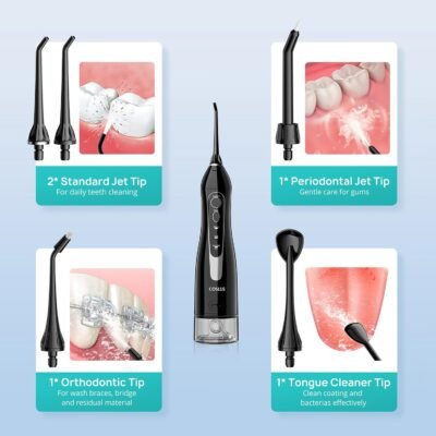 Water Dental Flosser Teeth Pick: Portable Cordless Oral Irrigator 300ML Rechargeable Travel Irrigation Cleaner IPX7 Waterproof Electric Flossing Machine for Teeth Cleaning