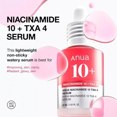 1754807089_71LMCb-av7L._SL1500_.jpg ANUA Niacinamide 10 + TXA 4 Serum, Hyaluronic Acid, Tranexamic acid, Vitamin B12, Facial Serum for Glass Skin, Clarifying, Radiant Complexion with Natural Color, Korean Skin Care (30ml /1.01 fl.oz)