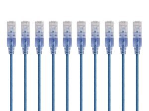 Monoprice Cat6A Ethernet Patch Cable - Snagless RJ45, 550Mhz, 10G, UTP, Pure Bare Copper Wire, 30AWG, 10-Pack, 5 Feet, Blue - SlimRun Series