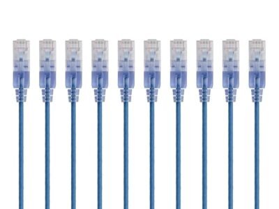 Monoprice Cat6A Ethernet Patch Cable - Snagless RJ45, 550Mhz, 10G, UTP, Pure Bare Copper Wire, 30AWG, 10-Pack, 5 Feet, Blue - SlimRun Series