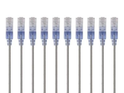 Monoprice Cat6A Ethernet Patch Cable - Snagless RJ45, 550Mhz, 10G, UTP, Pure Bare Copper Wire, 30AWG, 10-Pack, 5 Feet, Blue - SlimRun Series