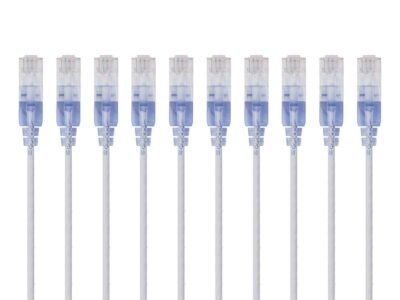 Monoprice Cat6A Ethernet Patch Cable - Snagless RJ45, 550Mhz, 10G, UTP, Pure Bare Copper Wire, 30AWG, 10-Pack, 5 Feet, Blue - SlimRun Series