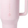 HydroJug Traveler - 40 oz Water Bottle with Handle & Flip Straw - Fits in Cup Holder, Leak Resistant Tumbler-Reusable Insulated Stainless Steel & Rubber Base - Gifts for Women & Men, Pink Sand