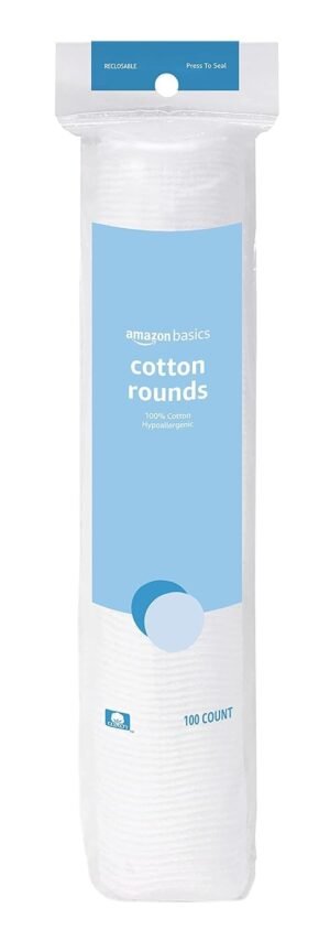 Amazon Basics Hypoallergenic 100% Cotton Rounds for Makeup Removal and Skincare, 100 Count, 1 Pack