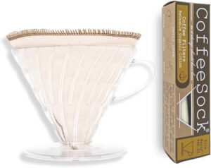 Reusable Coffee Filters - Made to Fit Hario v60 03 Large (2 Filters) - Organic Natural Cotton Coffee Filters Made in the USA - Ultra-Durable Set - Eco-Friendly Compostable Cloth
