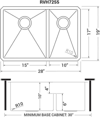 Ruvati 28-inch Low-Divide Undermount Tight Radius 60/40 Double Bowl 16 Gauge Stainless Steel Kitchen Sink - RVH7255