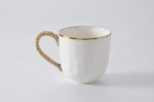 Pampa Bay Porcelain Mug, 5.75" x 3.75", 13 oz, White/Gold Tone, Oven and Dishwasher Safe, 13oz
