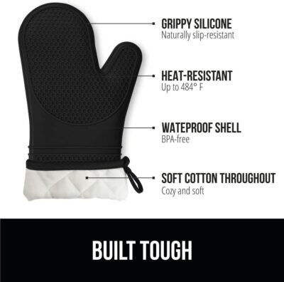 51nBEAXbKLL._AC_SL1000_.jpg GORILLA GRIP Heat Resistant Durable Silicone Oven Mitts, BPA-Free Protective Grilling Potholders, Soft Cotton Lining, Flexible Waterproof Cooking Mitt Set, Kitchen Home Essentials, 12.5x8.3, Black